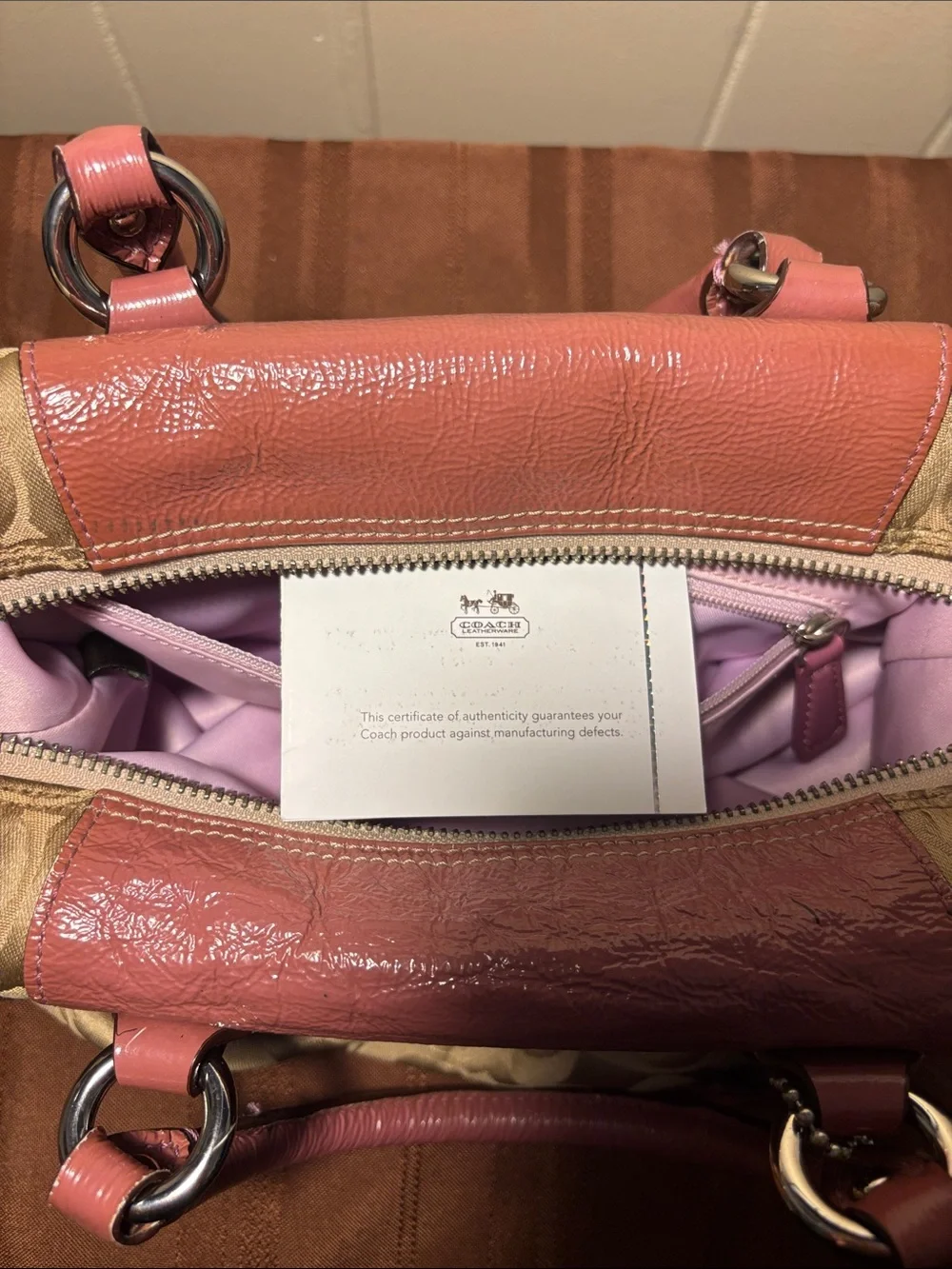 Coach Ashley Signature Satchel Pink Patent Trim Y2K Retro F15443 - EUC - w/COA!